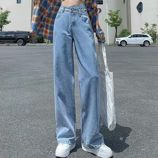 Feynzo Women Pant Woman Jeans High Waist Denim Pants Wide Leg Denim Clothing Blue Jeans Vintage Quality  Fashion Straight Pants